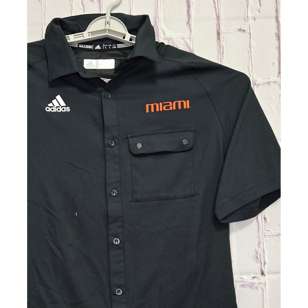 Miami University Hurricanes Football NCAA Adidas Climalite Button Up Shirt Men L